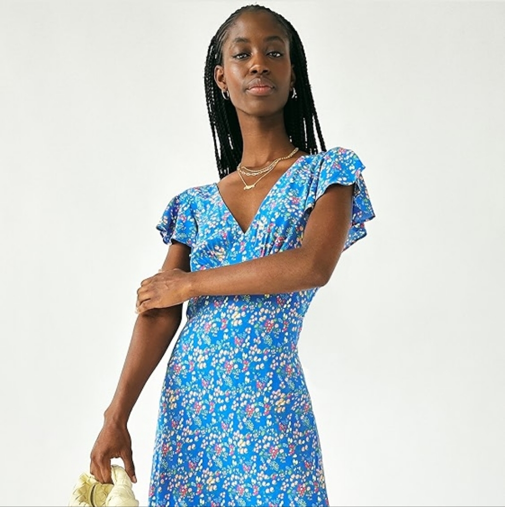 Rails Blue V-Neck Maxi Sundress with Flutter Sleeves